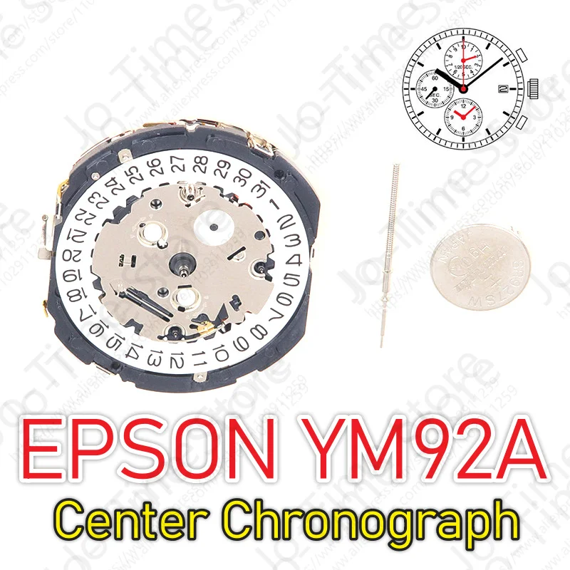 Japan YM92A Quartz Chronograph Movement Small Hands at 6:00 9:00 12:00 Analog Center Second 12:00 Position
