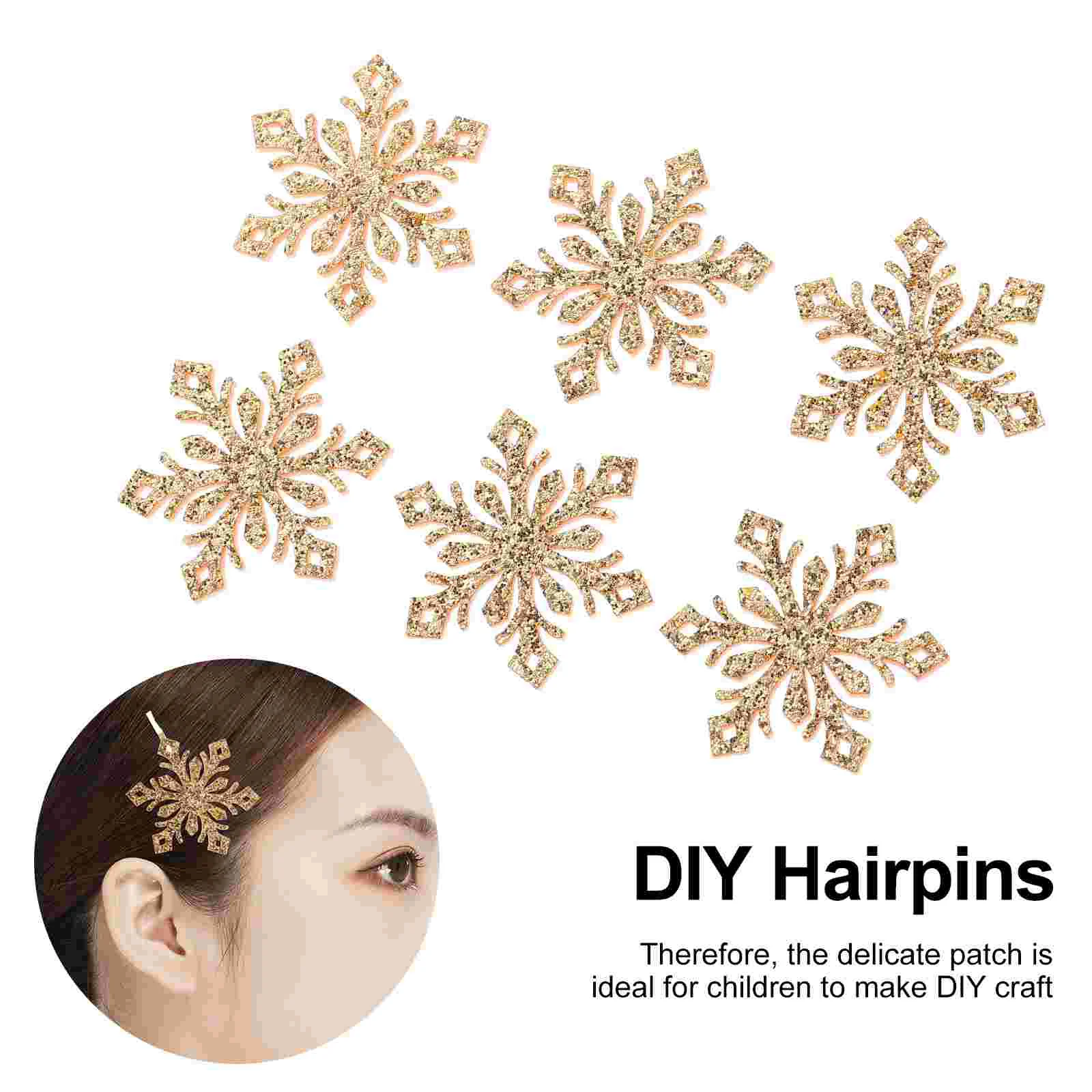 30 Pcs Snowflake DIY Decorative Snowflakes Child Rhinestone Bobby Pins Hair Clip Glue Gold Powder Cloth Girl Accessories