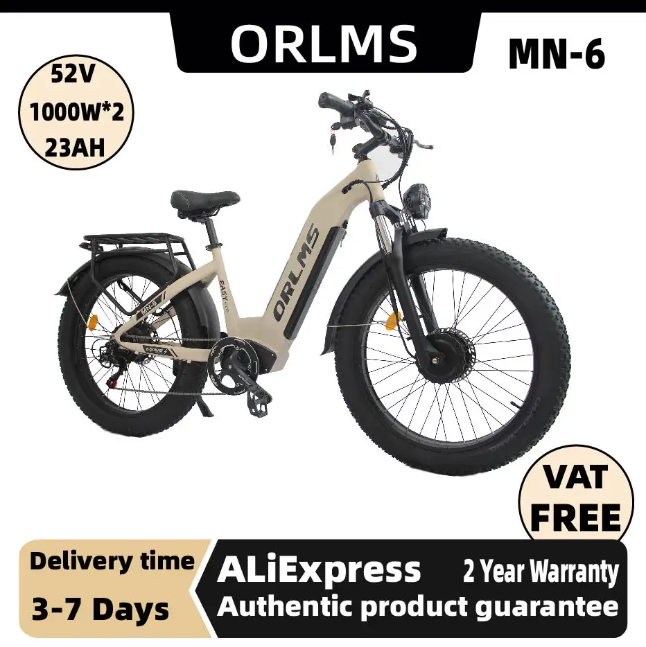 

Электровелосипед ORLMS MN-6 для взрослых, 26-дюймовые внедорожные шины, электрический горный велосипед, мотор 1000W*2, батарея 52V 23Ah, электровелосипед.