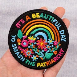 IT'S A BEAUTIFUL DAY Patches On Clothes Feminism Iron on Embroidered Patches For Clothing DIY Stripes Applique Accessory