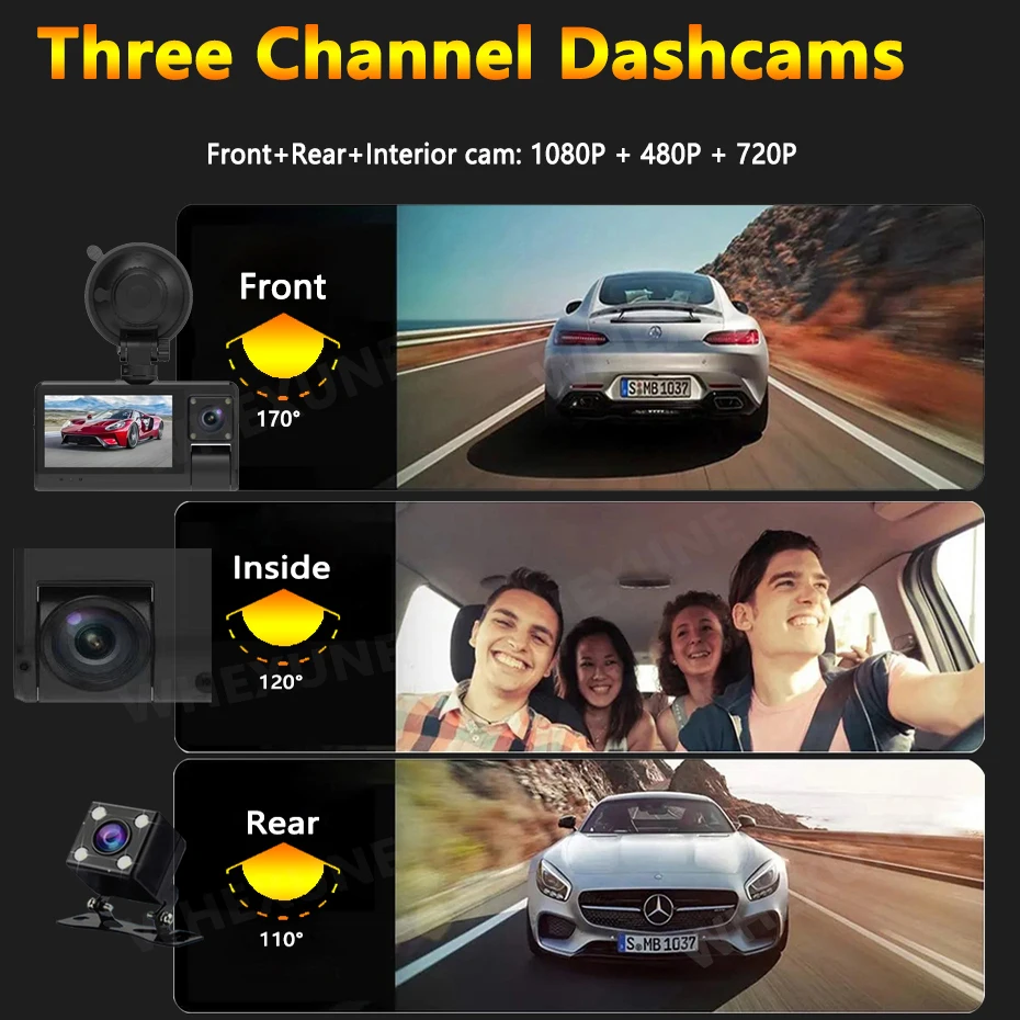 3 Channel WiFi Dash Cam for Cars Camera Black Box FHD 1080P Video Recorder Rear View Camera for Vehicle Car DVR car accessories