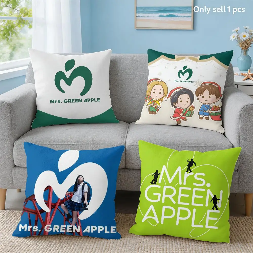 music band logo M-Mrs G-GREEN A-APPLE Cushion Cover Soft Throw Pillow Cover Hidden Zipper Cutecore Sofa Bedroom Home Decor
