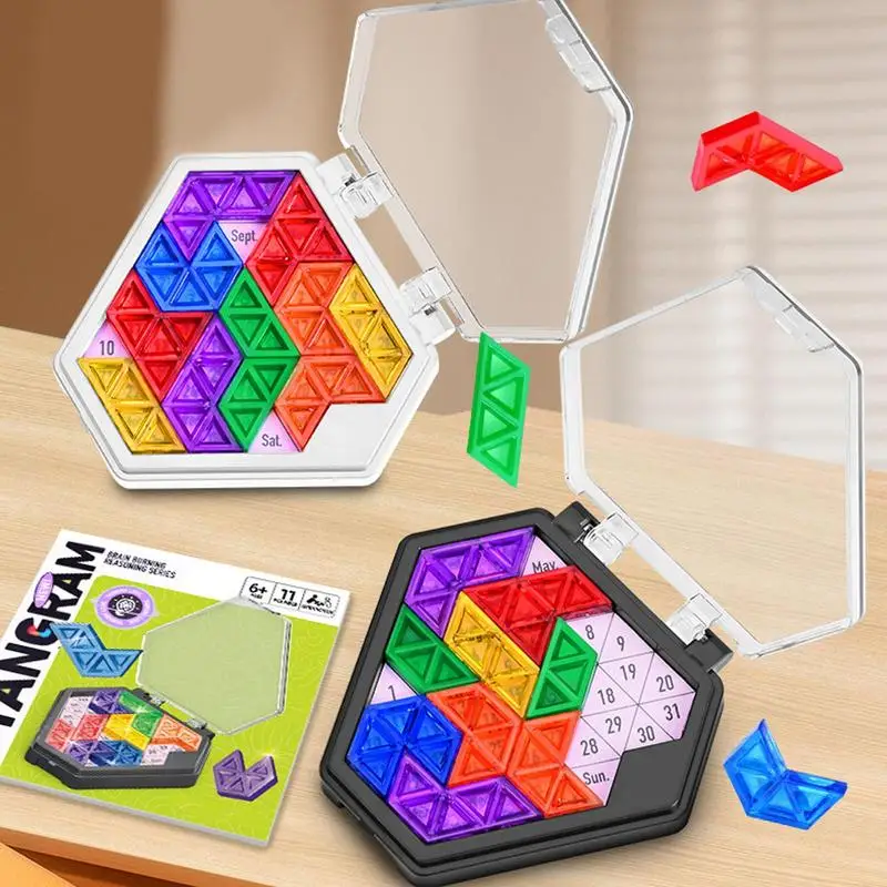 Hexagon Challenge Puzzle Honeycomb Shape Pattern Blocks Hexagonal Puzzle Brain Teaser Puzzles Geometric Tangram Toy Educational