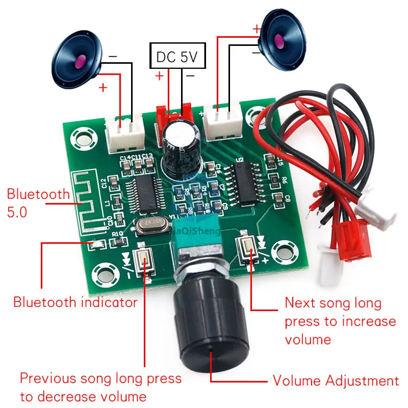 XH-A158 ultra clear Bluetooth 5.0 power amplifier board pam8403 small power DIY wireless speaker amplifier board 5W*2