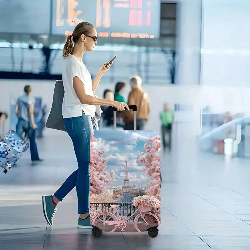 

Bicycle-Printed Luggage Cover, Dust-Proof Stretch Travel Accessory, Fits 18–32-Inch Suitcases
