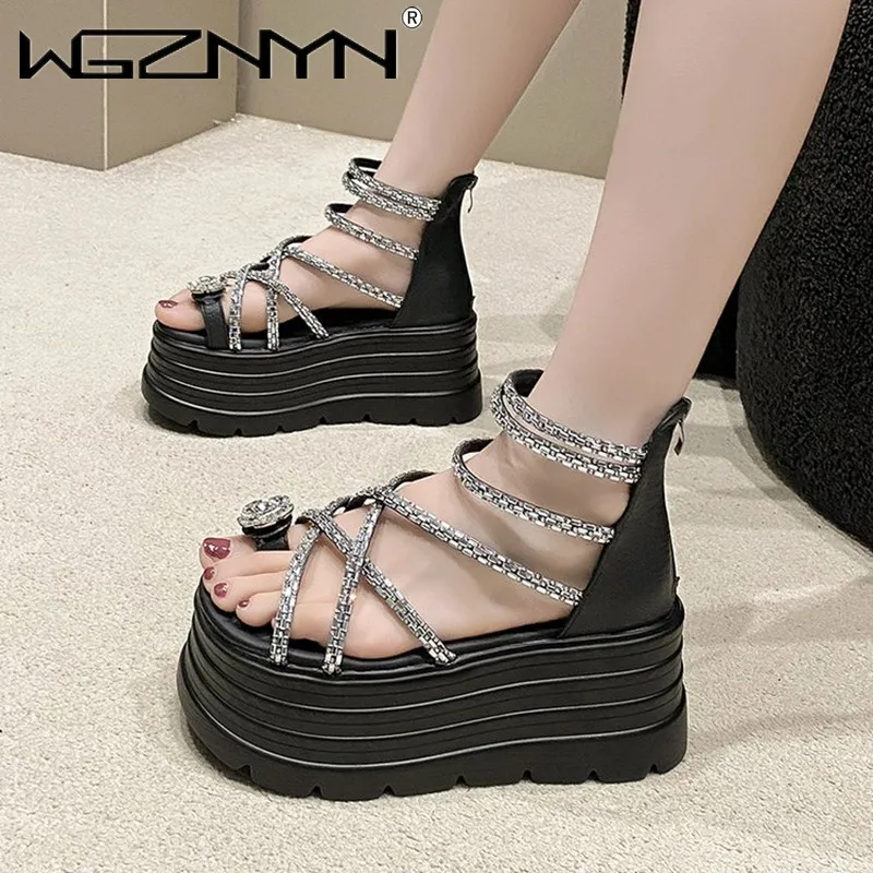 2025 موضة عبر حزام إسفين كعب الصنادل امرأة الصيف مكتنزة منصة أحذية خفيفة شبشب نسائي سميكة القاع الشرائح الوجه يتخبط #2