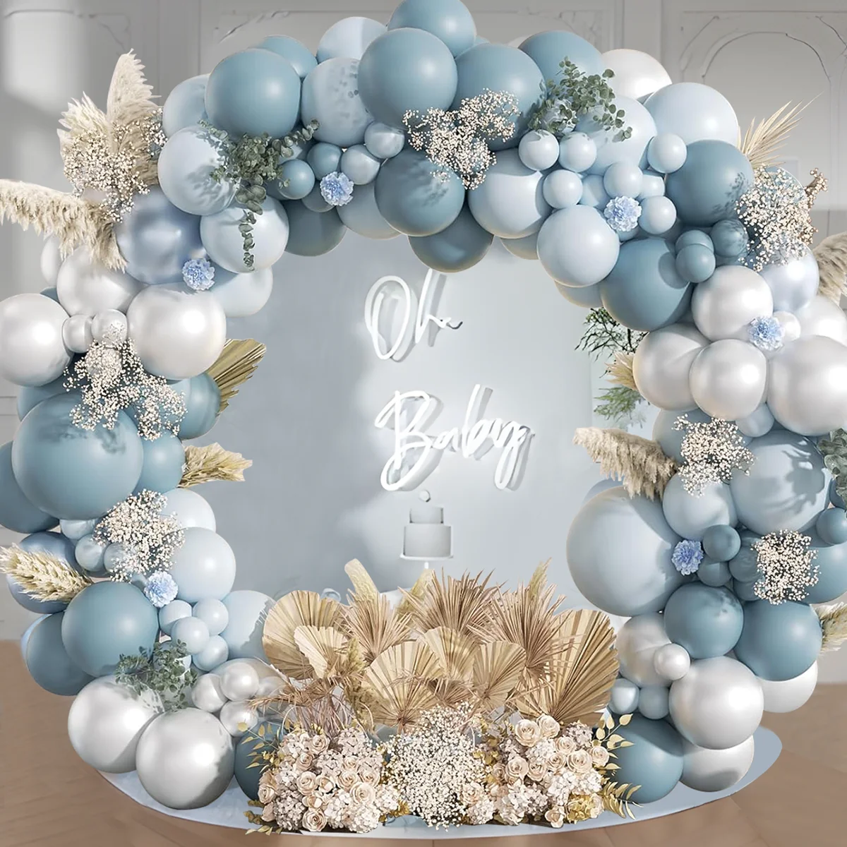 Kit d'arc de guirxiété de ballons bleus poussiéreux et verts sauge, terre de calcul de mariage, décorations de fête préChristophe, fête préChristophe, douche de patients Boho