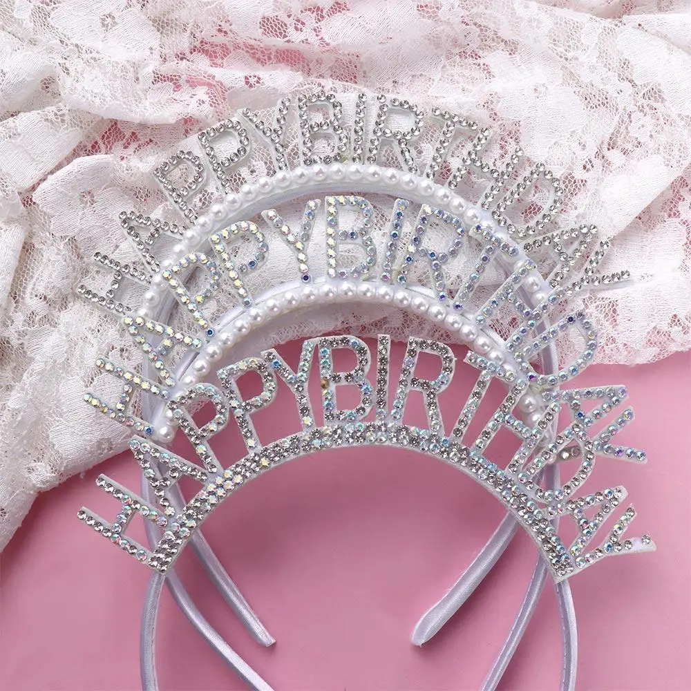 여성 달콤한 합금 편지 여왕 생일 선물 여성 쥬얼리 생일 머리 후프 생일 축하 머리띠 라인 석 크라운