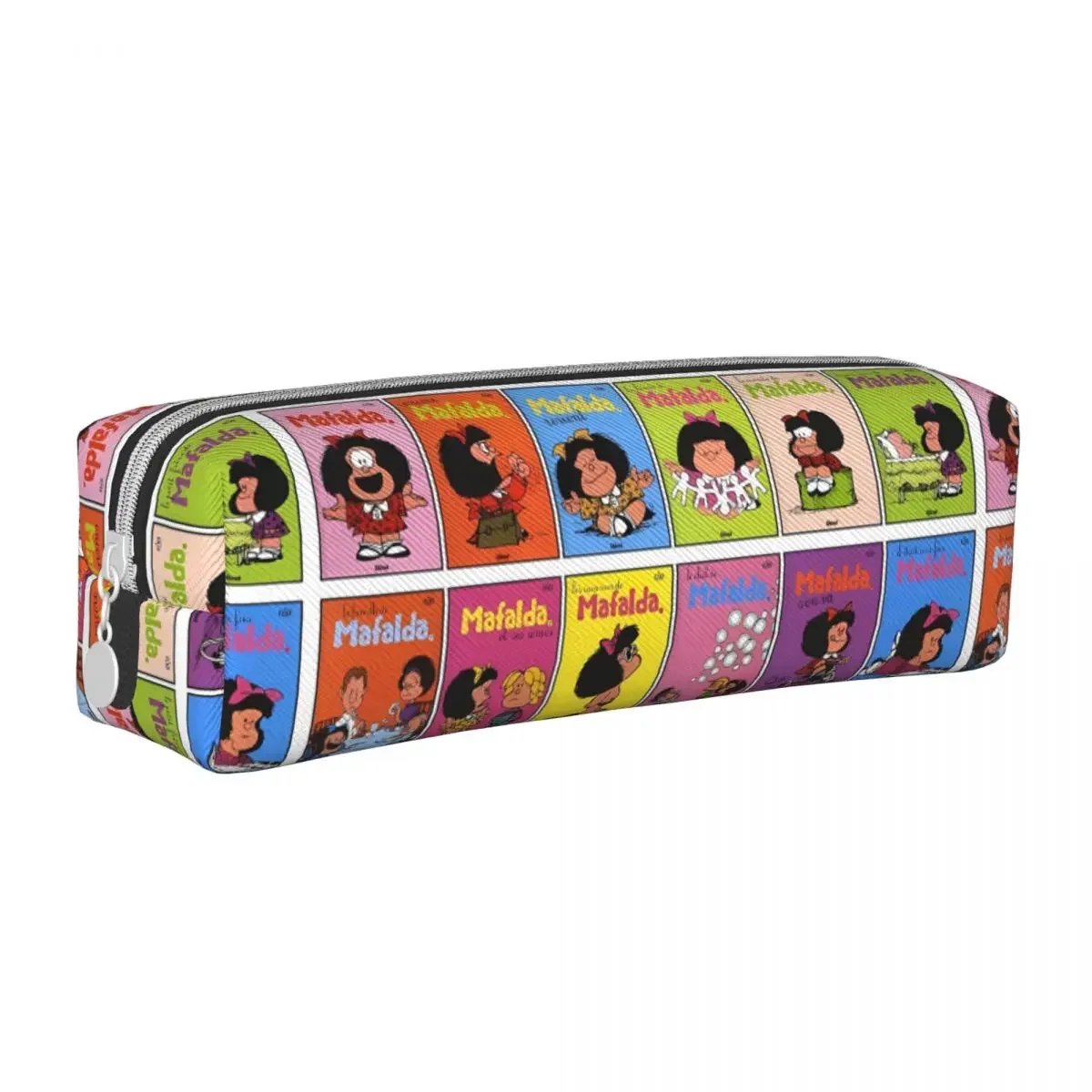 Mafalda Cartoon Pencil Case Cool Ctue Big  Bag Students Square Kawaii School  Cases Pattern Stationery Organizer