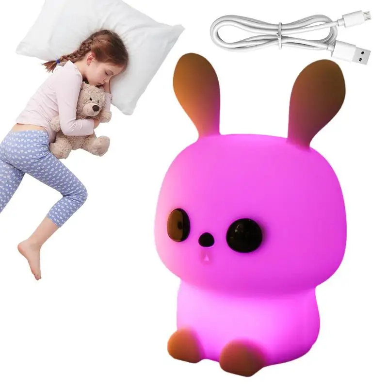 

Cute LED Rabbit Night Light Remote Control Dimmable Rechargeable Silicone Bunny Lamp For Children Baby Toy Gift Touch Sensor