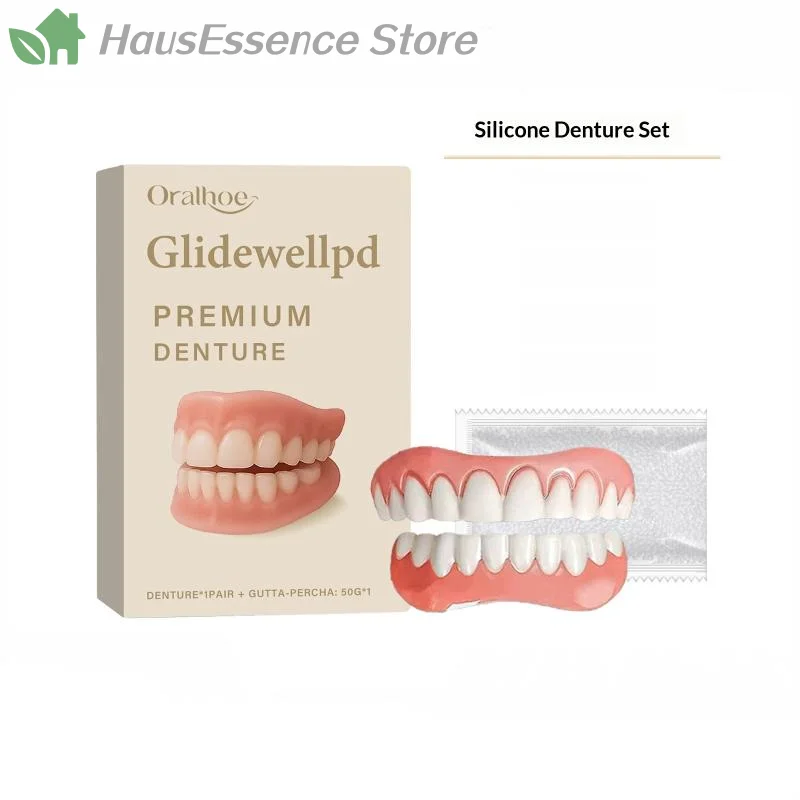※1 Set Safe Silicone Upper & Lower Veneers Full Denture Fake Teeth Perfect Laugh Veneers Dentures Paste Fake Teet For