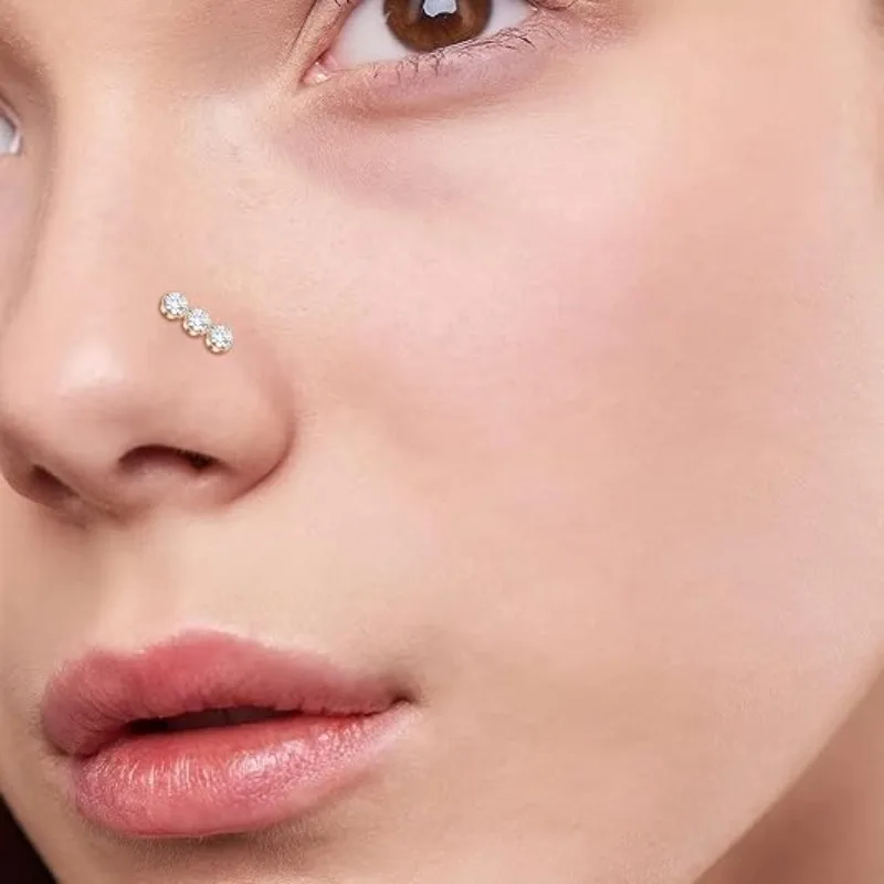 3PCS Surgical Steel Triple Linear Gem Ball Nose Stud Rings