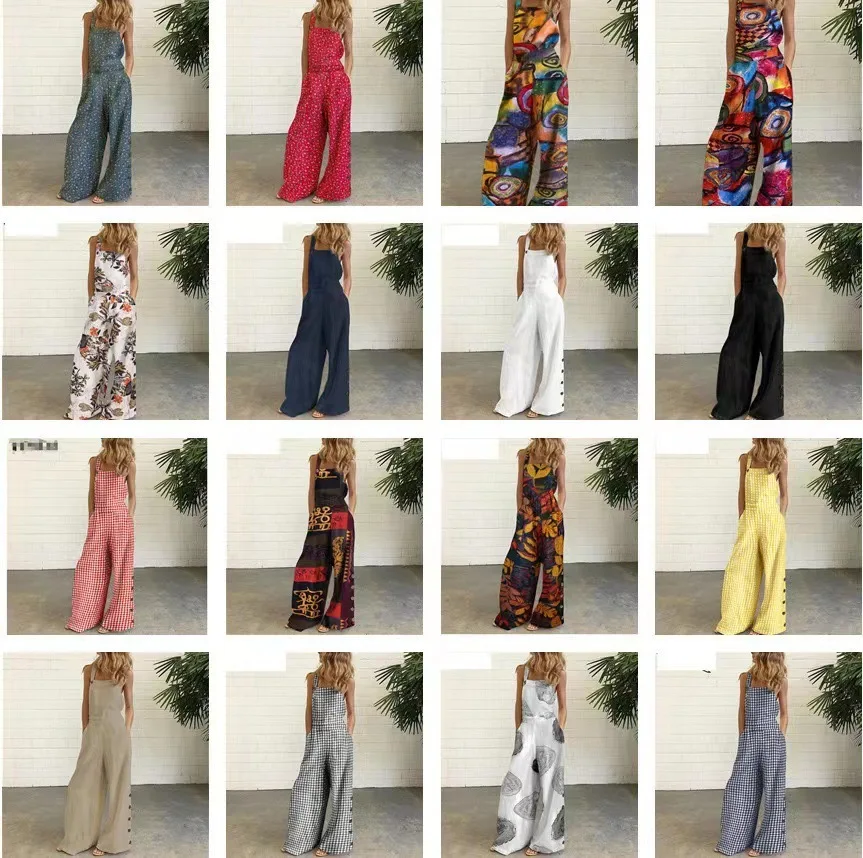 

2025 New Four-Color Polka Dot Wide Leg Pants, Digital Printed Backless Jumpsuit