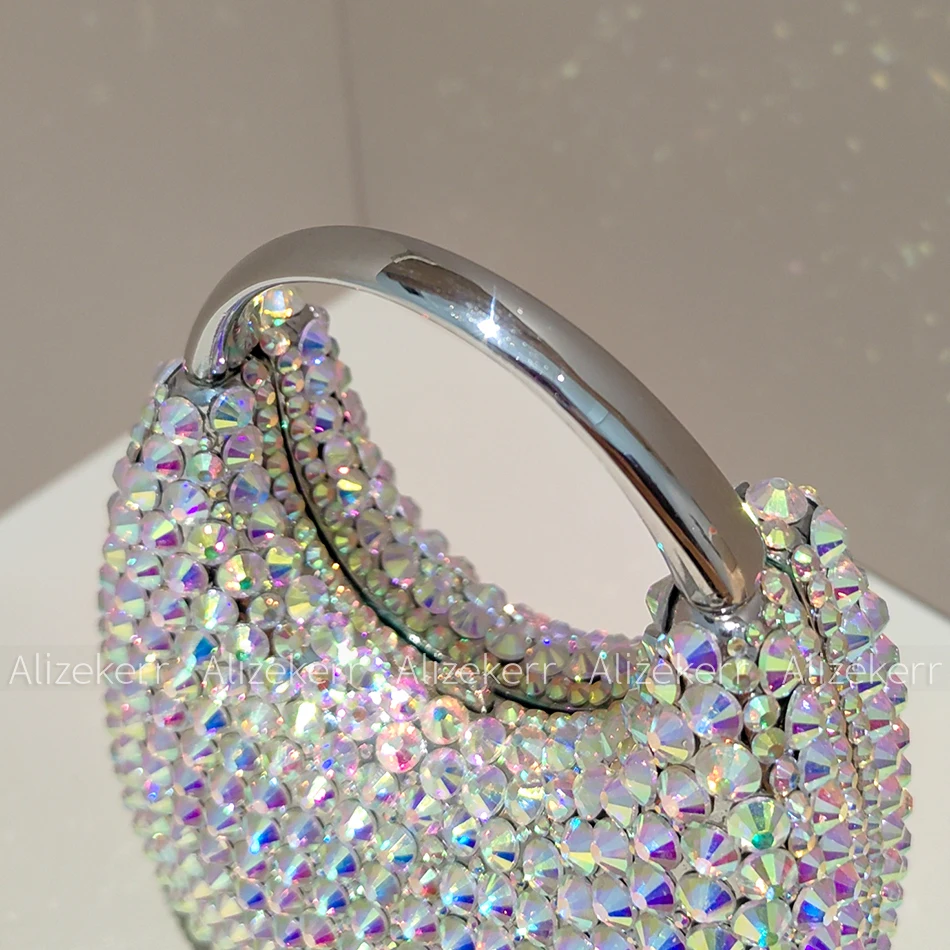 Alizekerr Oval Shaped Diamond Evening Bags Women Gorgeous Rhinestone Metallic Clutch Purses Ladies Unique Handbag Wedding Party view 5