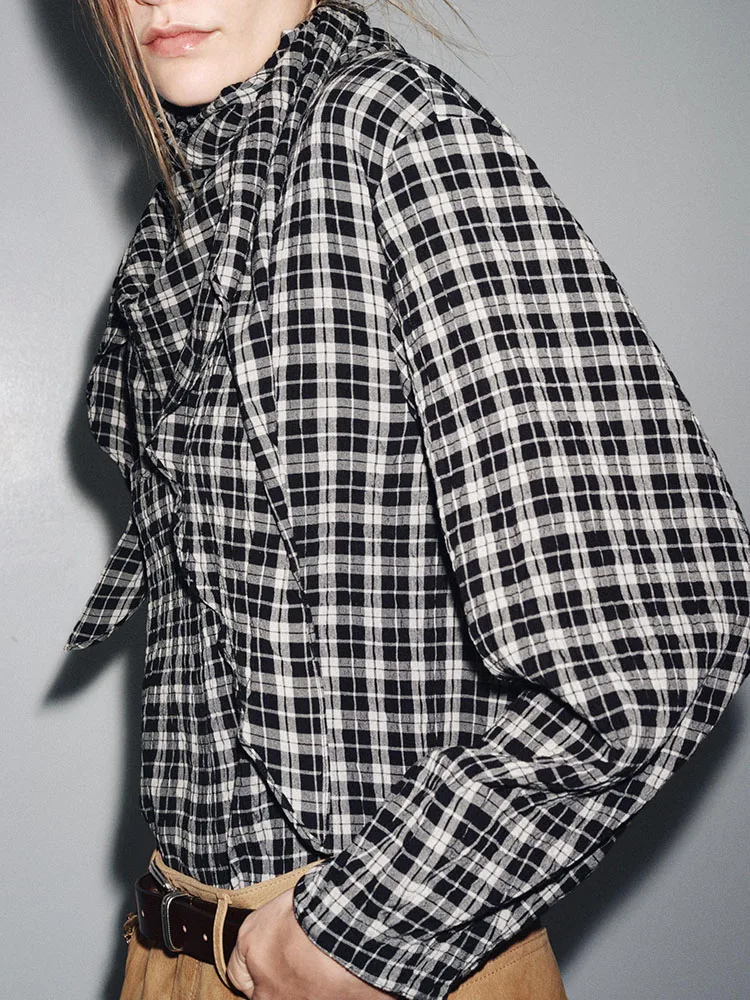 

Sweet Faionable Plaid Long Sve round Ne irt New Arrival Women's Autumn Clothing Ethnic Stage Costume T Top