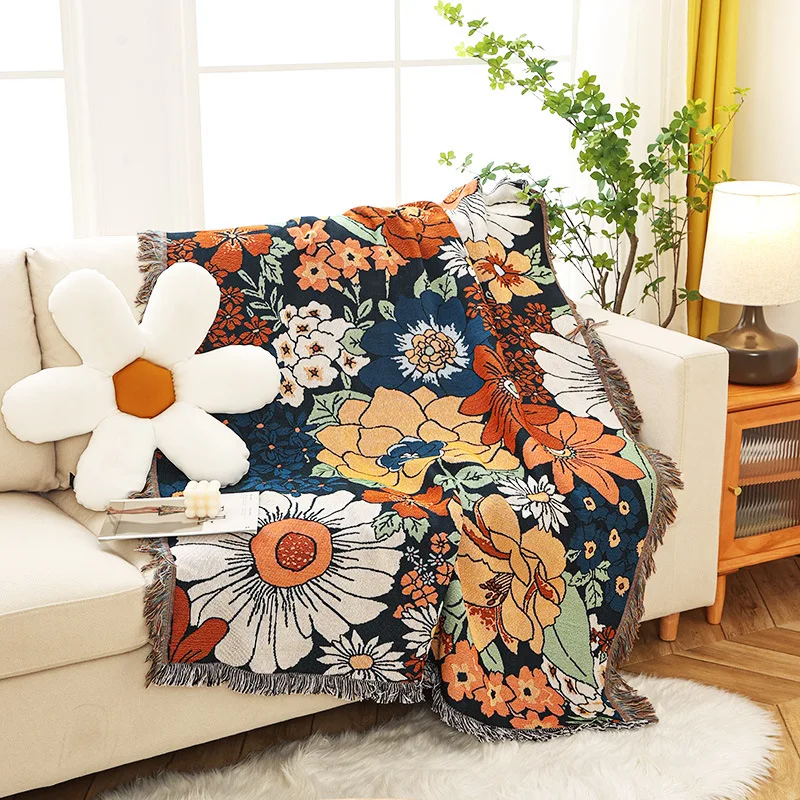 

Camping Rural Flower Outdoor Blanket Sofa Blanket Hanging Scarf Decoration Picnic Blanket Sand Towel Double-sided