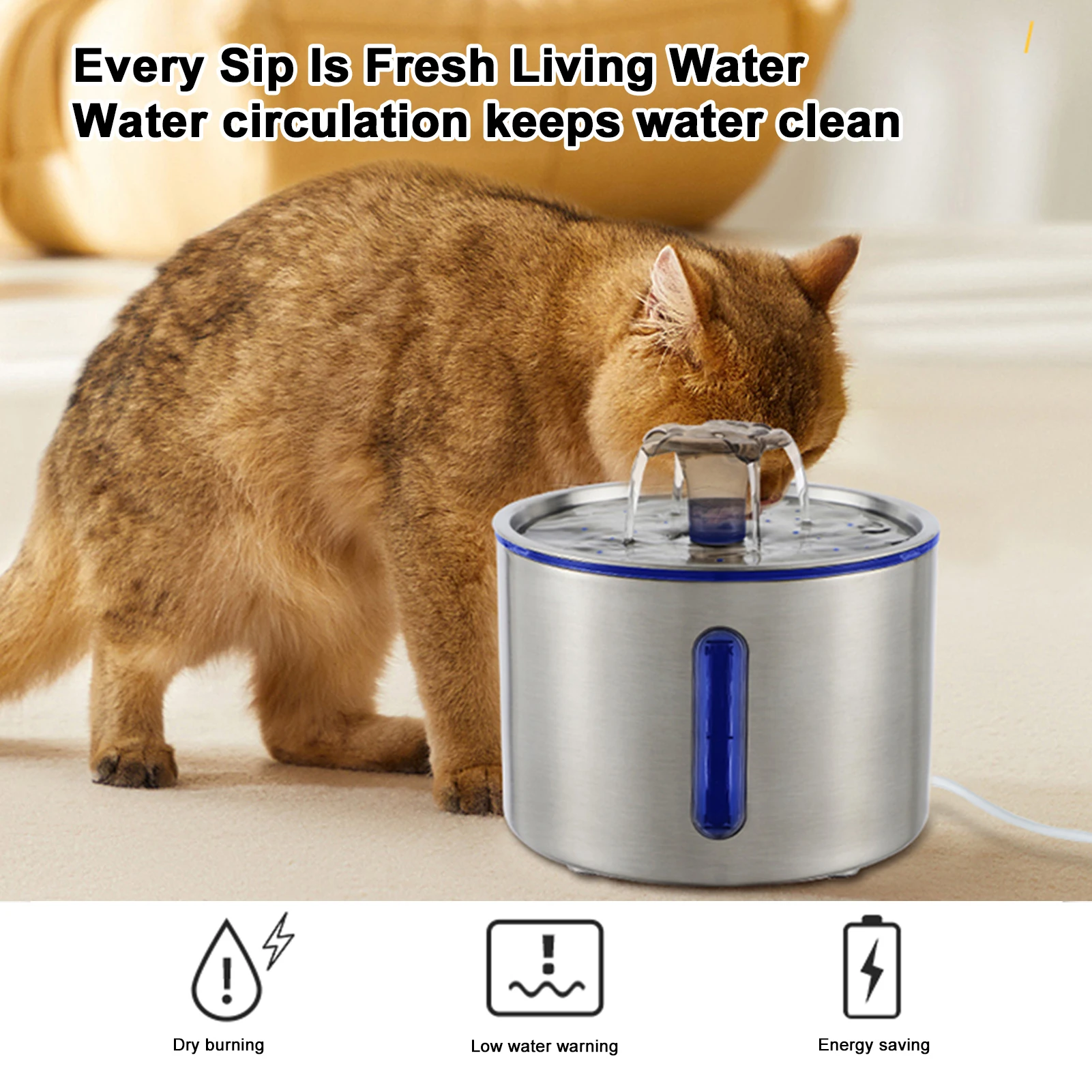 Imagem -03 - Stainless Steel Pet Water Fountain Bebida Automática Cat Dispenser de Água Inteligente com Janela Transparente 2.5l 304