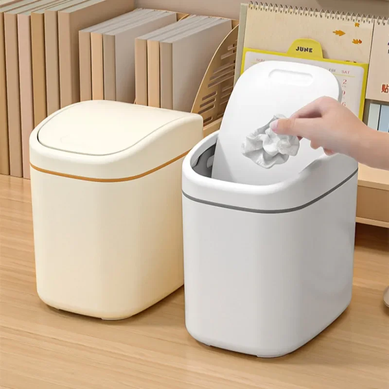Desktop Trash Can Small Mini Garbage Can Plastic Dustbin with Shake Cover for Home Office Waste Bins Household Cleaning