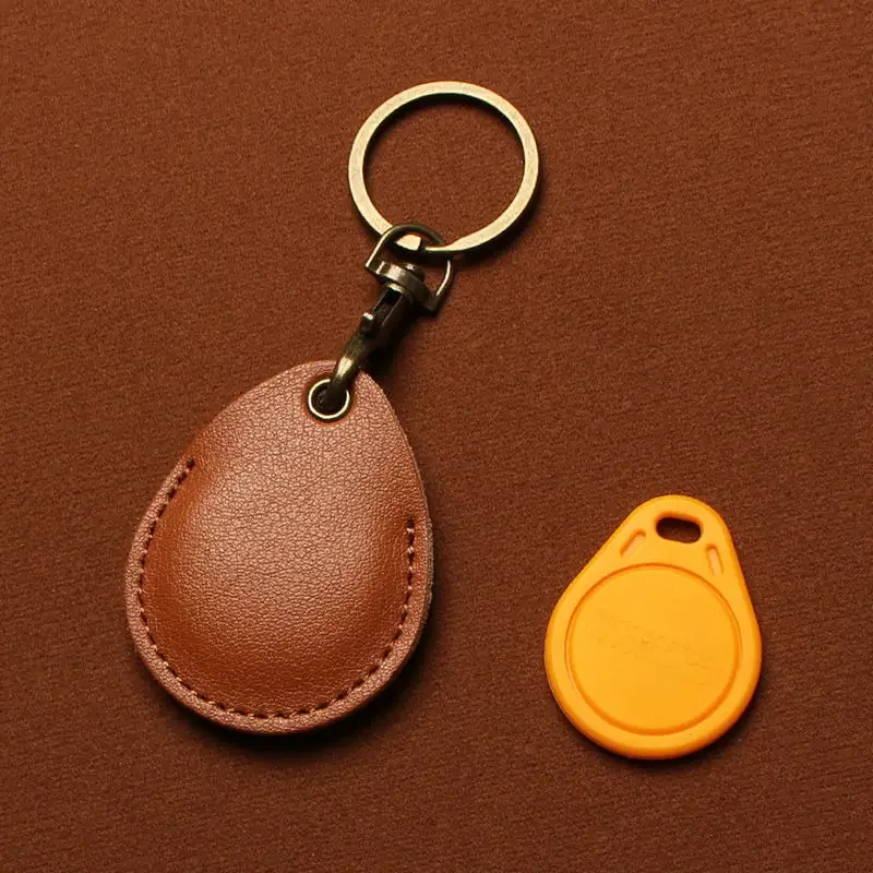Vintage Business Style Leather Access Card Holder with Keychain - Executive Protection for Badge HID Rfid  Nfc Sticker Cuid Uid
