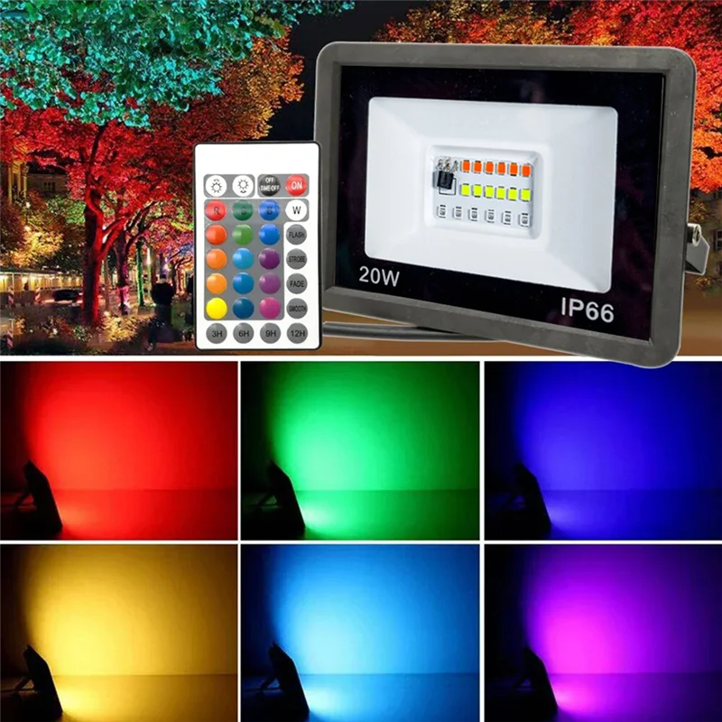 

BAAR-RGB Flood Light RGB Reflector IP66 LED Spotlight With Remote Projector Lamp Outdoor Garden Lighting