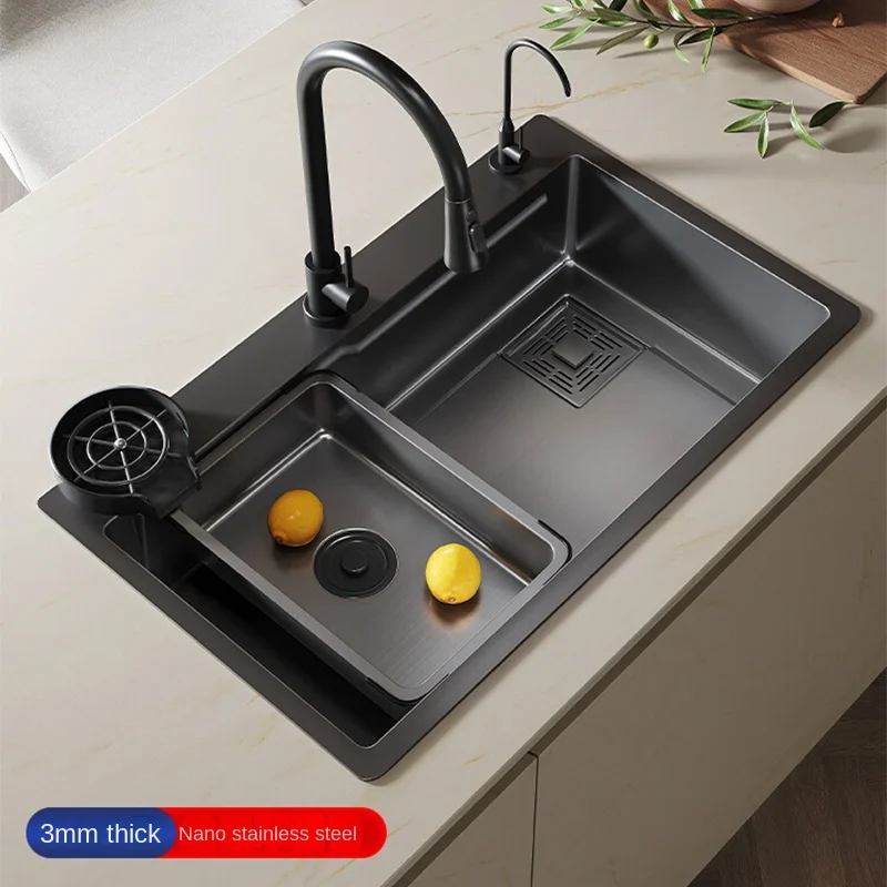 

Kitchen Sink Large Single Slot Nano Stainless Steel Sink Under The Counter Sink with Cup Washer Single Sink Household Sink