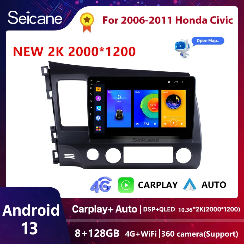 

Seicane Android 13 DSP QLED Octa-core Multimedia Player GPS Navigation 2Din Car Radio For Honda Civic 2006 2007 2008 2009-2011