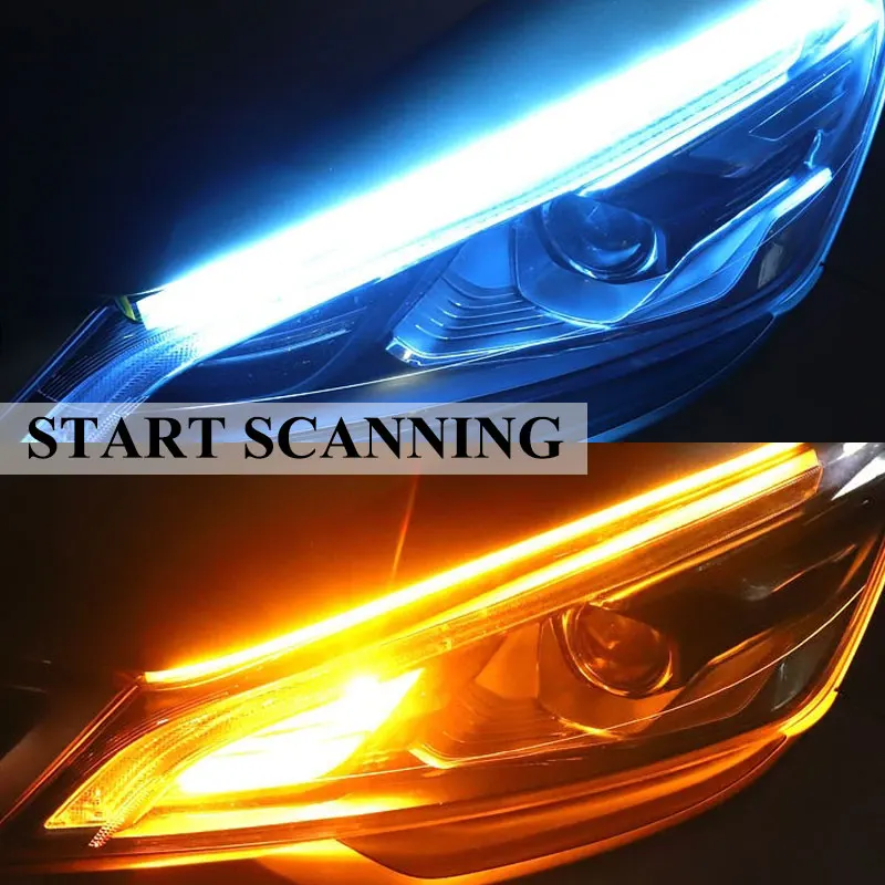 30 45 60CM DRL Car Daytime Running Light Flexible Waterproof Strip  Universal Turn Signal Yellow Brake Flow Light Auto Headlight