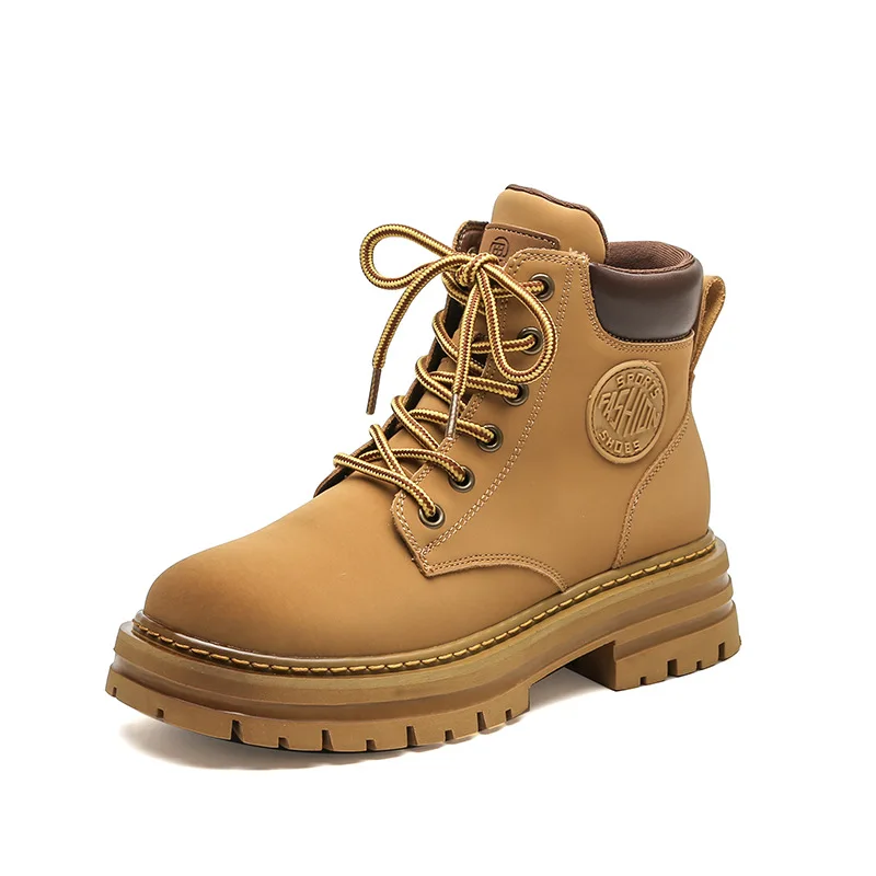 Lynjacye Women Brown Color Fall Winter Thick Bottom Versatile Climbing Yellow Boots Retro Keep Warm Short Boots