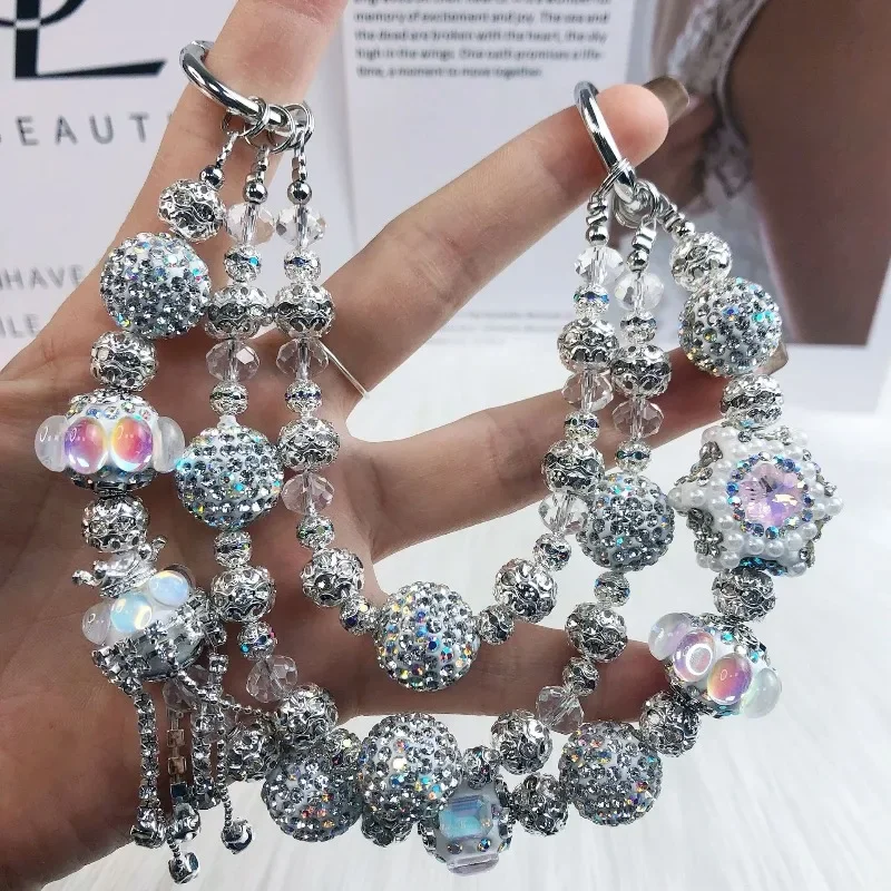 Fancy Beads Heavy Industry Woman Mobile Phone Chain Fashion Boutique Drill Mobile Phone Charming Chain Fancy Beads Bag Charm