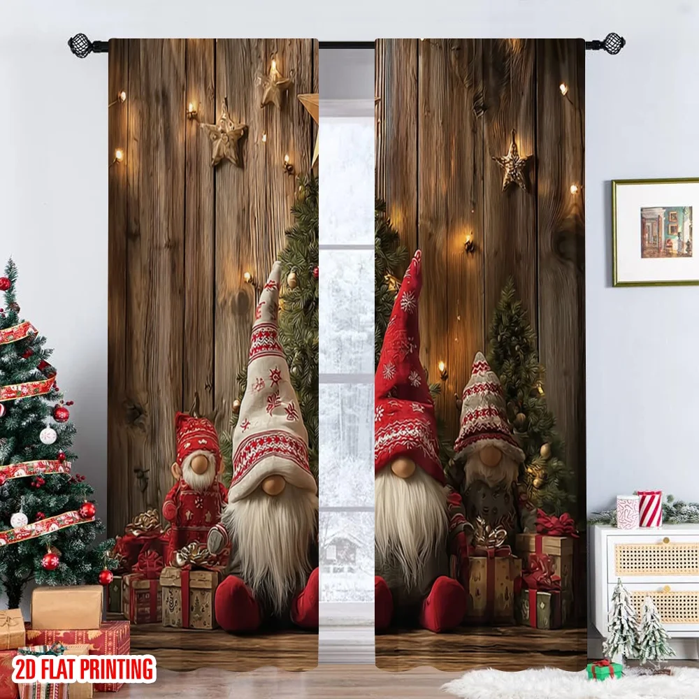 2 قطعة 2D الطباعة المسطحة عيد الميلاد الستائر الساخنة عيد الميلاد قزم جنوم تصميم الرقمية المطبوعة البوليستر الستائر الأسرة حفلة للعيش
