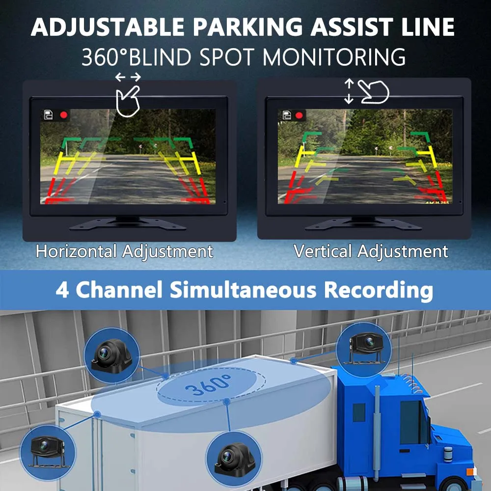 GOHHDL 4-camera Bedraad Achteruitrijcamera Systeem – 10,1″ IPS 4K DVR Met BSD, IP68, Parkeerbewaking – Voor Campers, 12V-24V