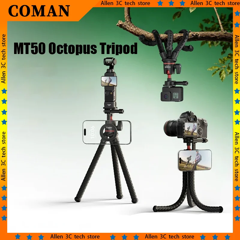 Coman Mt50 Flexible Octopus Tripod Magnetic Phone Camera Stand For Vlog Live Stream Travel Photography Desktop Shooting
