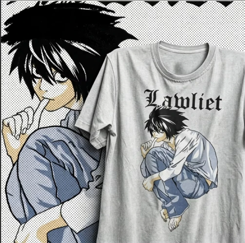 Heißer Verkauf Anime Death Note L Lawliet Gothic-Schriftzug Grafik T-Shirt Y2K Unisex Mode Lässige Streetwear Übergroßes Baumwoll-T-Shirt – Detail 4