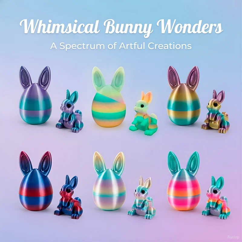 

Fashion 3D Printed Rabbit Easter Eggs Cute Bunny Model Rainbow Ornament Happy Easter Kids Gift Home Decor