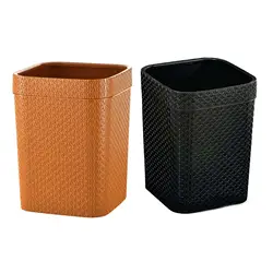 Garbage Bucket Rattan Woven Compact Square Plastic Waste Can Dustbin Wastebasket for Home Backyard Cars Outdoor Indoor Bedroom