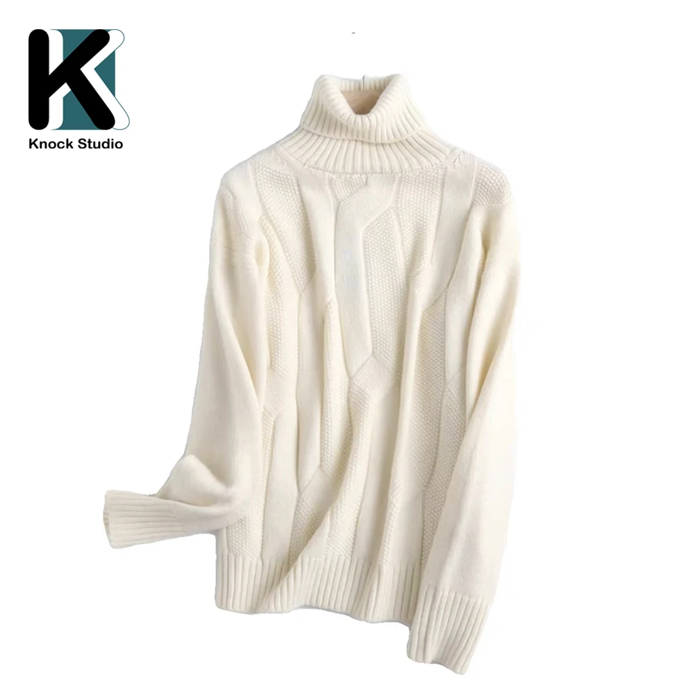 Knock New Autumn High Neck Loose Fit Knit Sweater for Women High Quality Pullover Trendy Fashion Style Clothing for Female