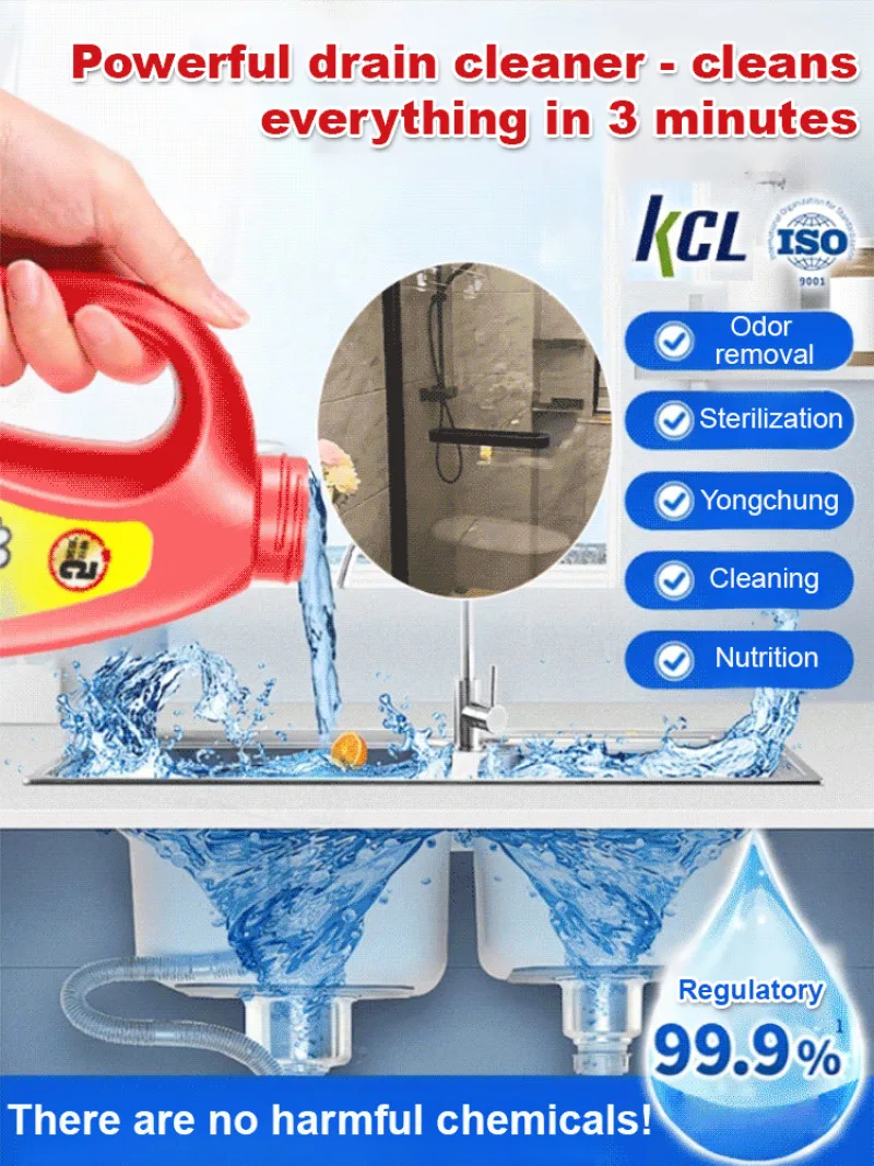 Liquid Pipe Drain Cleaner & Clog Dissolver, Powerful Grease Remover for Toilet/Kitchen/Sewer, Fast-Acting Deodorizing,