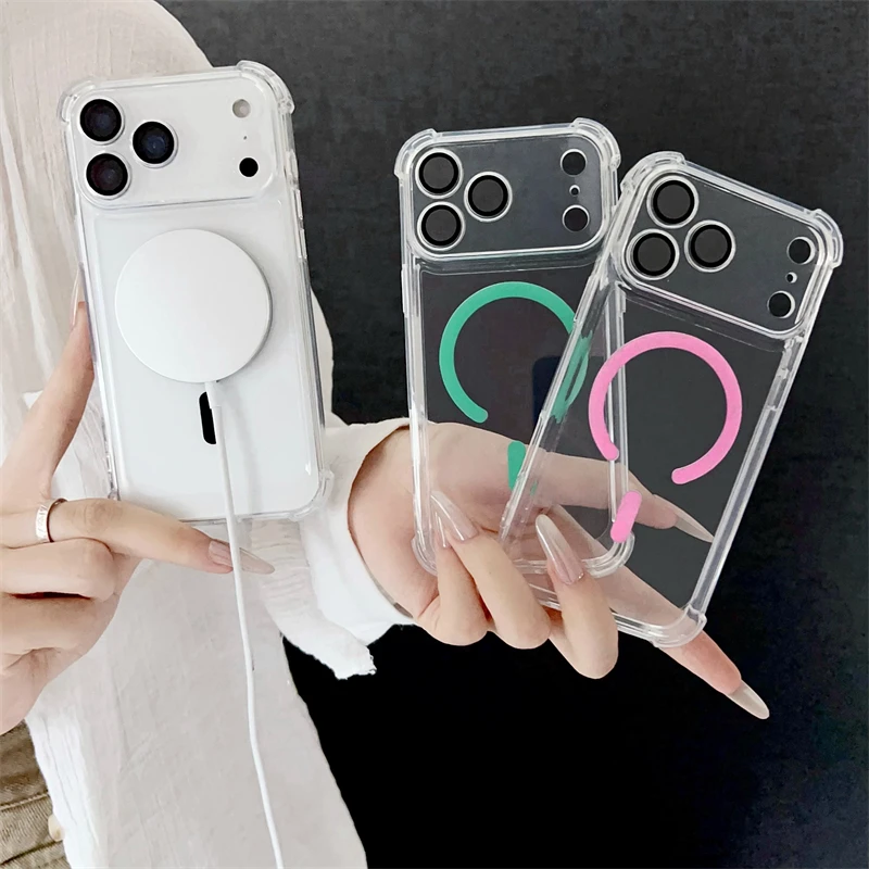 Schokbestendig Armor Voor Magsafe Helder Acryl Telefoon Case Voor iPhone 17 17Air 17Pro 17Pro Max Draadloos Opladen Beschermhoes