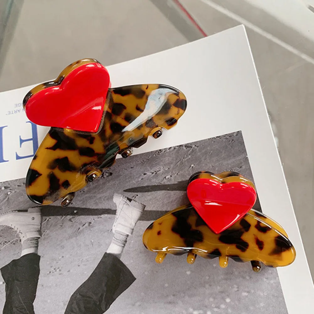 New Creative Design Splicing Tortoise Shell Acetate Hair Clip Sweet Cute Heart Shark Clip For Girls Hair Accessories