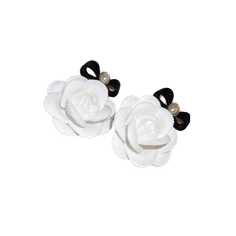 Versatile Xiaoxiangfeng Mountain Camellia Earrings  Vintage Velvet Bow Women's Light Luxury and Elegant Style Earrings jewelry