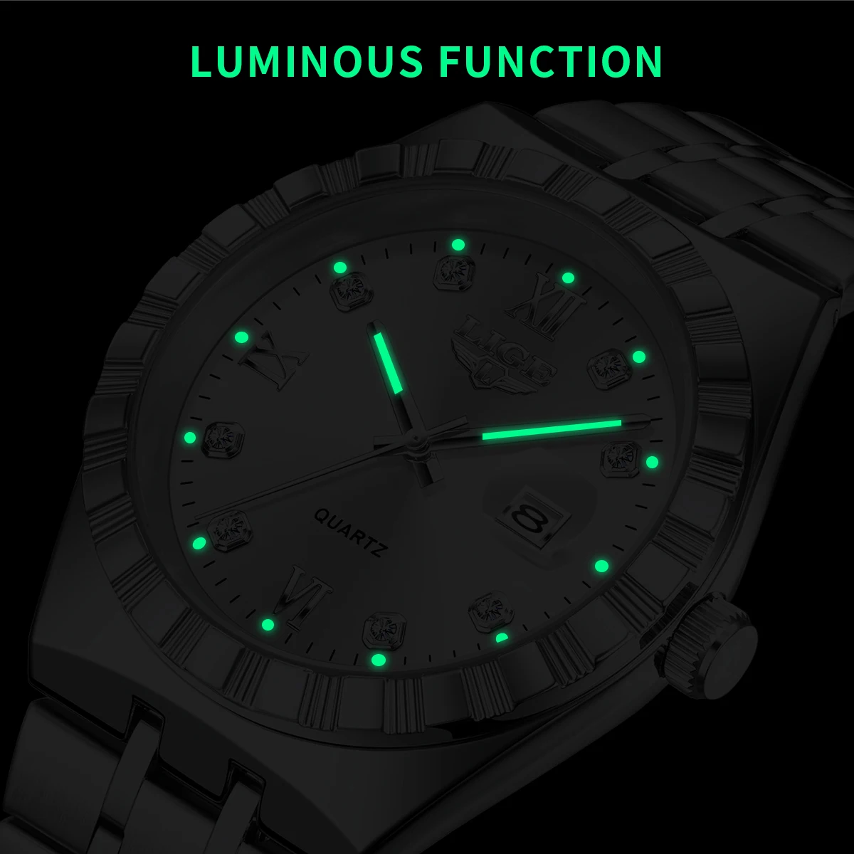 ساعة رجال الأعمال الجديدة LIGE ساعة يد رجالية بسيطة مضيئة بتقويم كوارتز وحزام من الفولاذ المقاوم للصدأ ساعة يد رجالي فاخرة reloj hommes