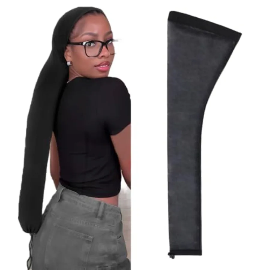 

Wig cap for dreadlocks, breathable mesh fabric, black, extra-long 28-inch sleeve design for secure locs coverage
