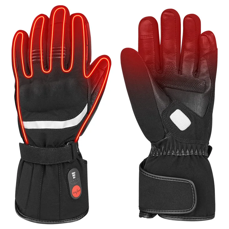 7.4V Heated Motorcycle Gloves, Hard Knuckle Armor Rechargeable Waterproof Touchscreen Winter Reflective Racing Riding Gloves
