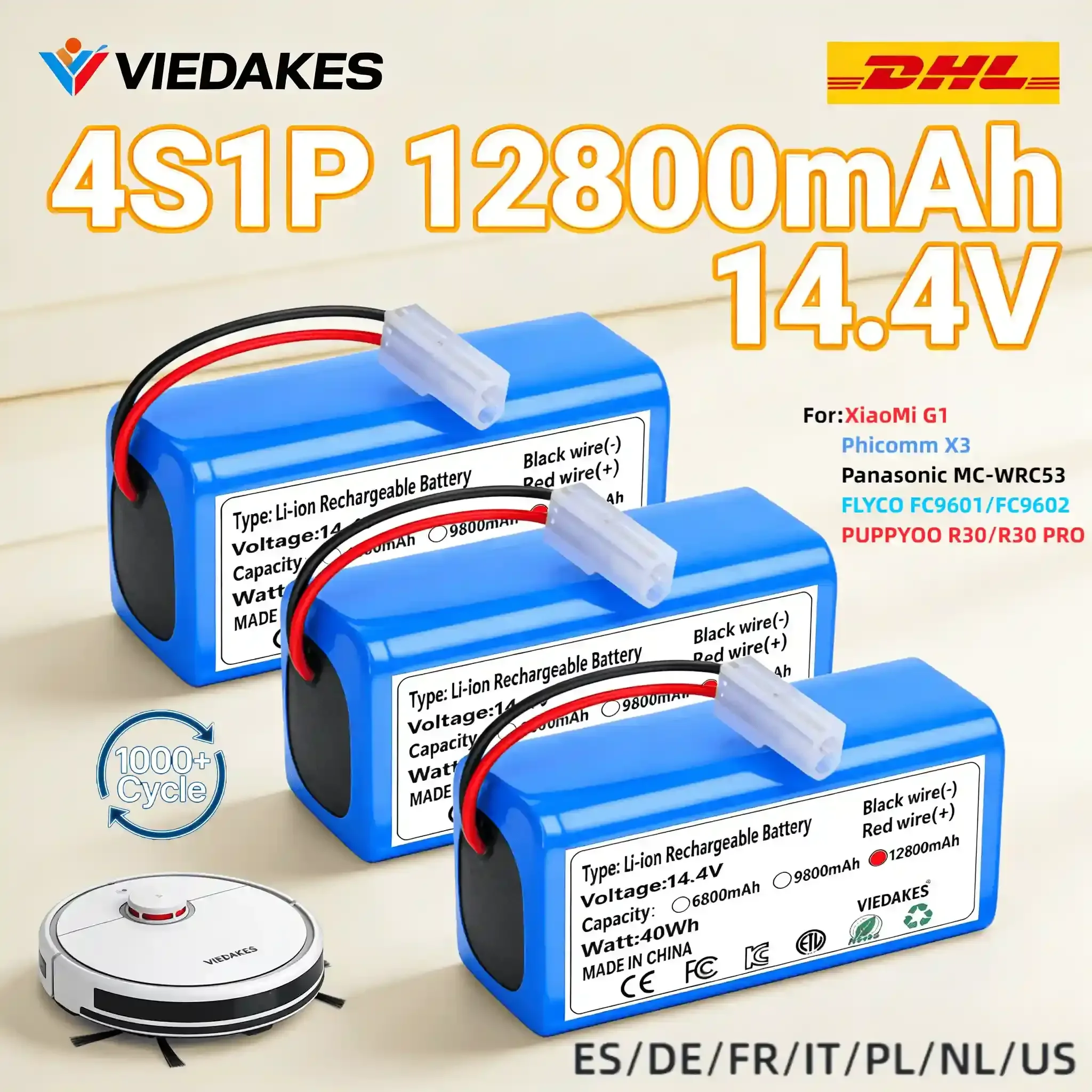

VIEDAKES 14.4V High Capacity Battery For Mi G1 Vacuum SKV4136GL Tamiya Connector