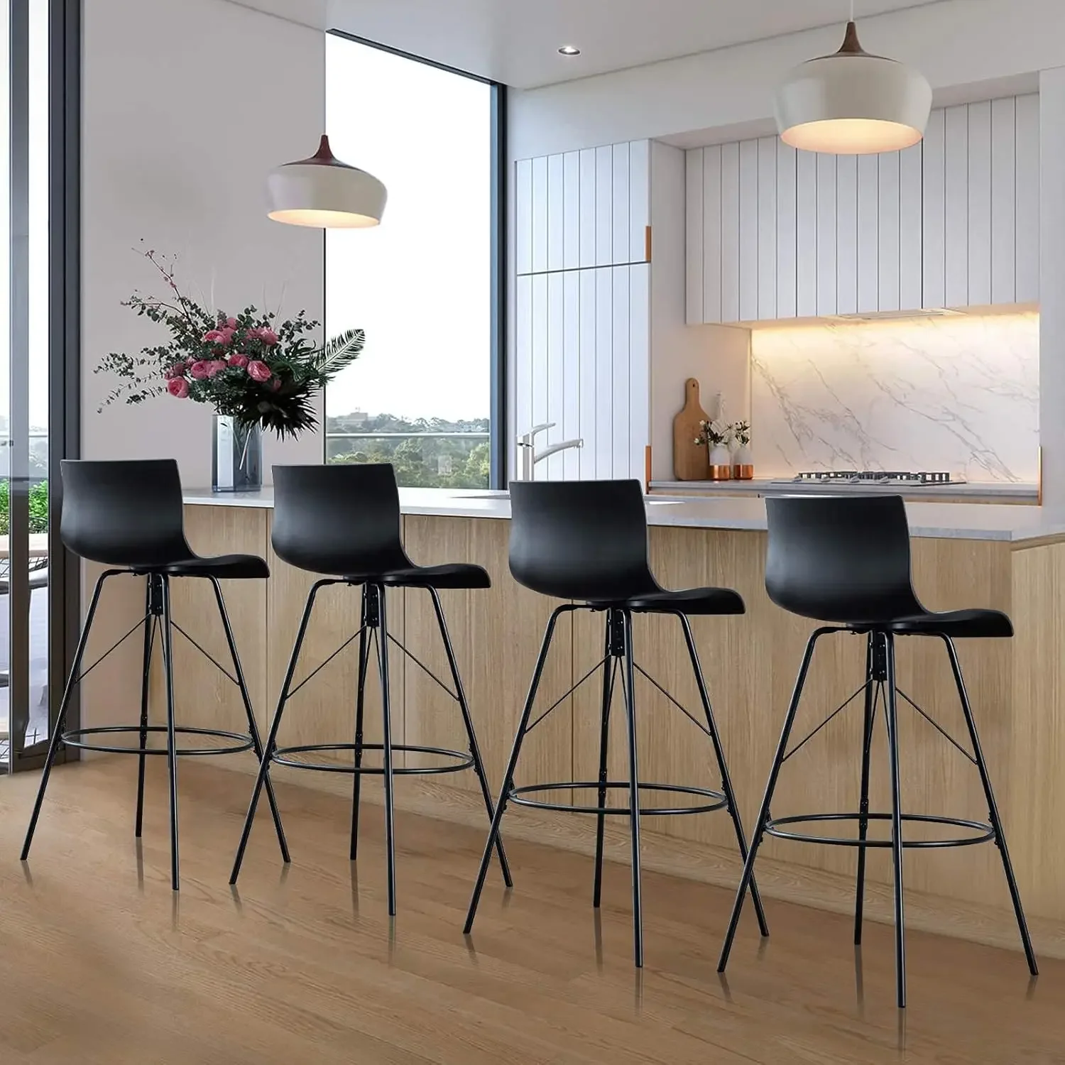 Haobo Metal Bar Stools, Counter Stools Chairs Plastic Seat Swivel Stools Set of 4 for Indoor, Outdoor, Home, Kitchen, Bar