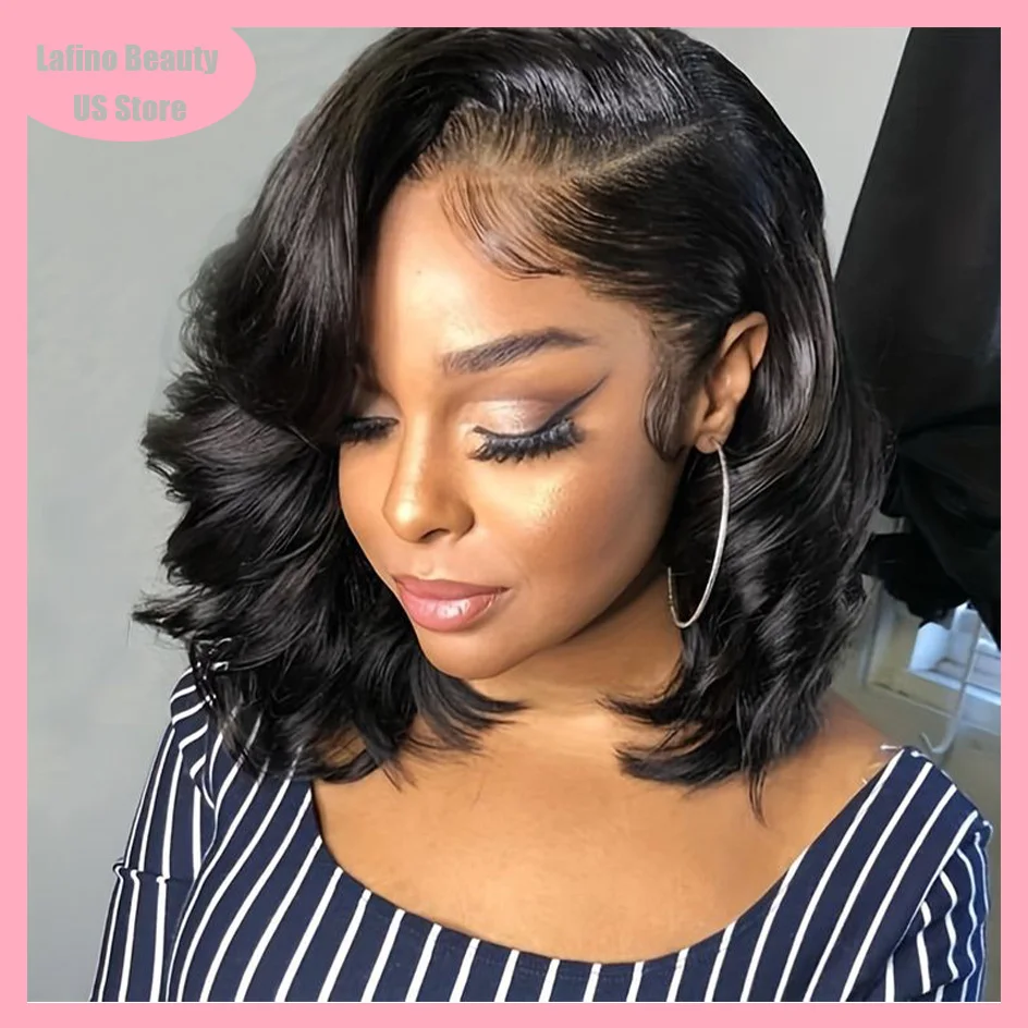 Lafino 10 Inch Short Human Hair Wigs Bob Wig 13x6 Lace Hd Body Wave Wig 13x4 Hd Lace Frontal Wigs Loose Body Wave Black Wig