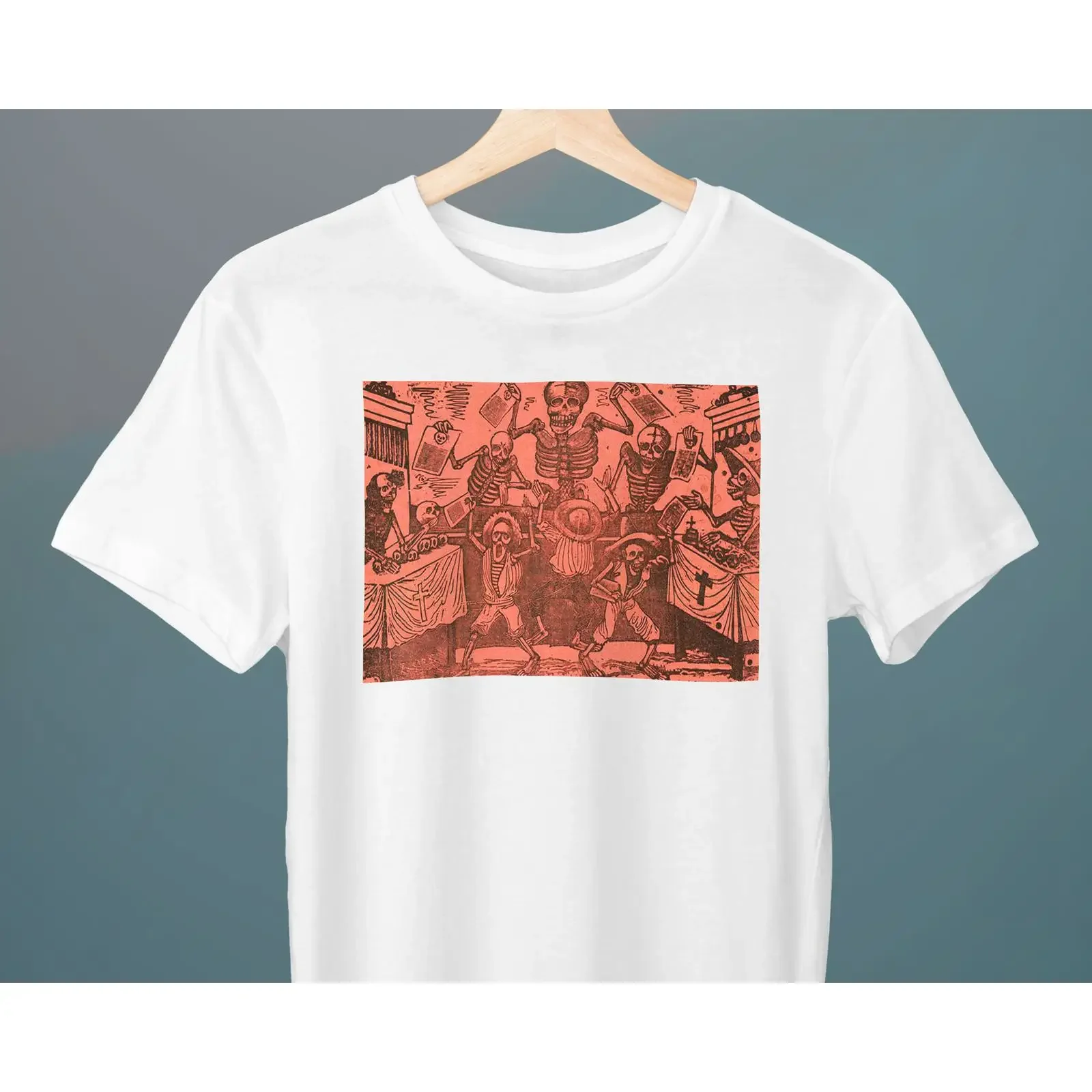 José Guadalupe Posada Jumble of Skeleton Newspaper Boys T Shirt Spooky Skull Halloween  vintage Washed Versatile