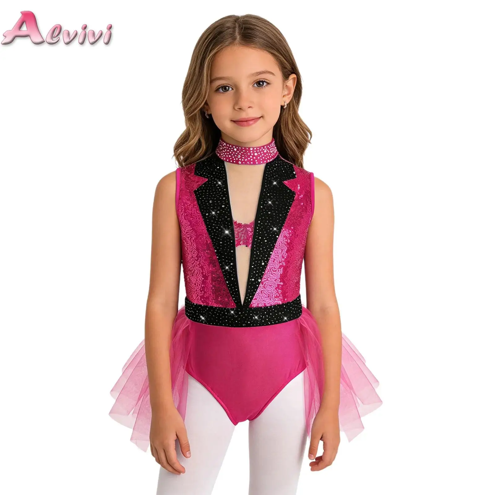 Ballet Dance Dress Kids Girls Sparkling Rhinestone Jazz Latin Gymnastics Tulle Skirted Leotard for Stage Performance Competition