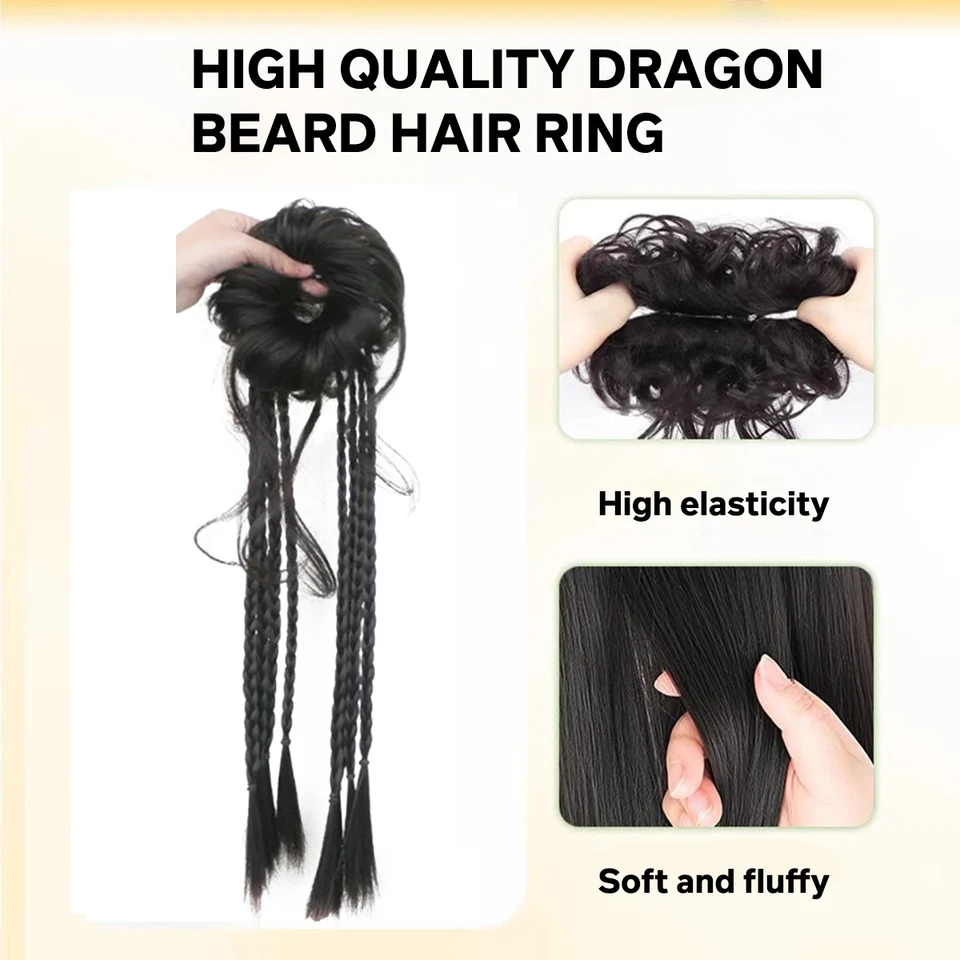 Cinta elástica sintética trenzada para extensión de cabello tipo cola de caballo para mujer, anillo de cabello 4