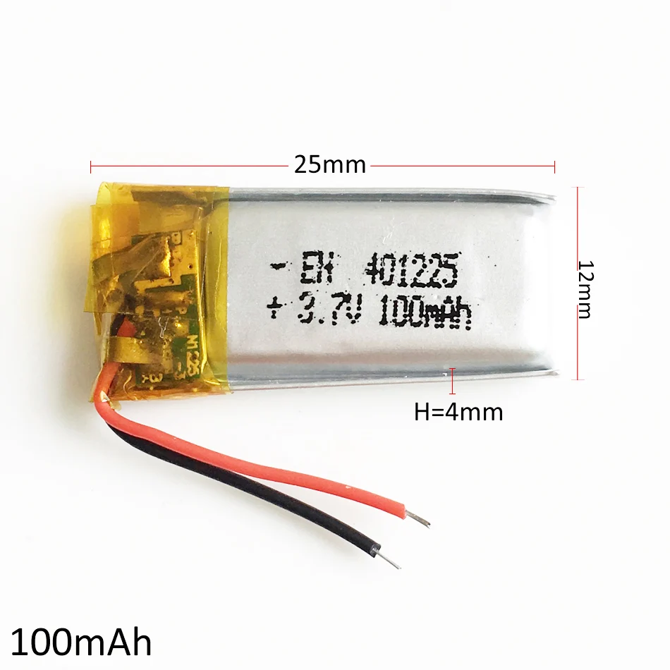 3.7V 100mAh Lithium Polymer Lipo Rechargeable Battery 401225 For MP3 Bluetooth Smart Watch MID Headset Headphon Recorder